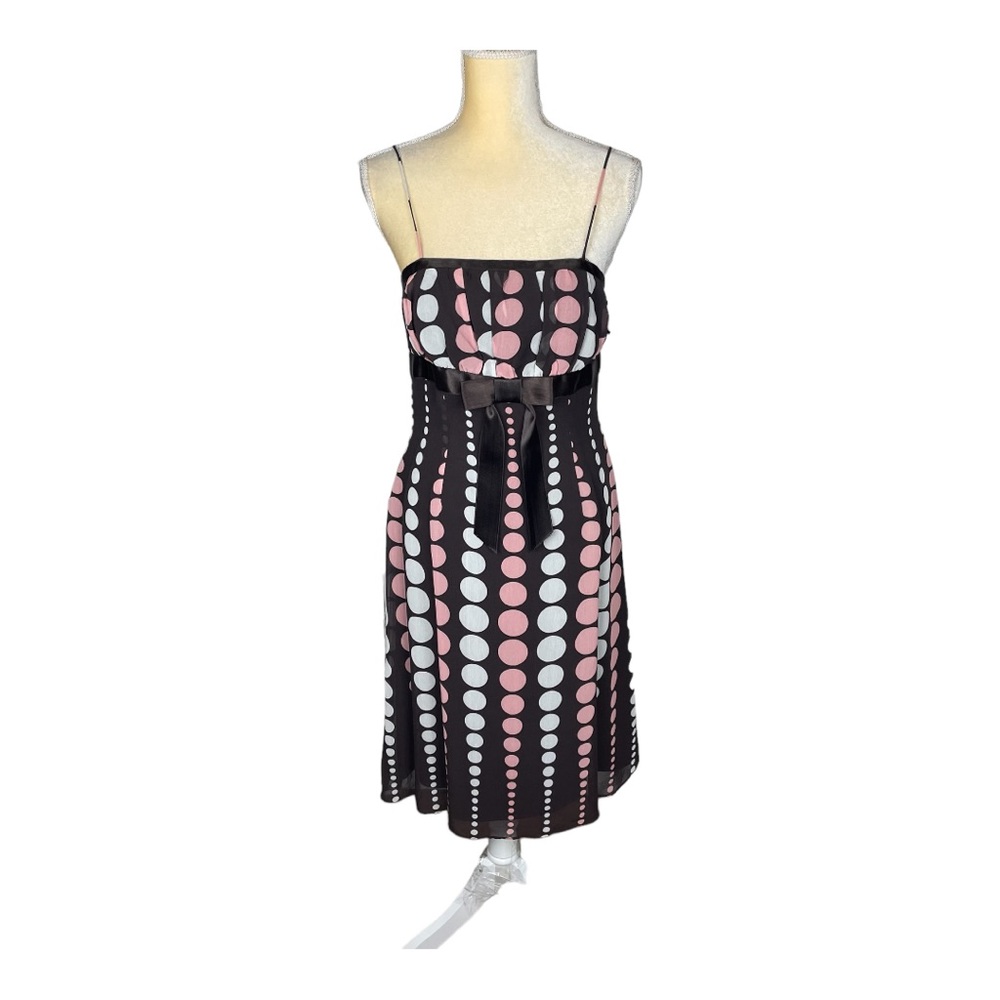 Harold's Brown Pink Polka Dot Cocktail Dress Spaghetti Straps size 4